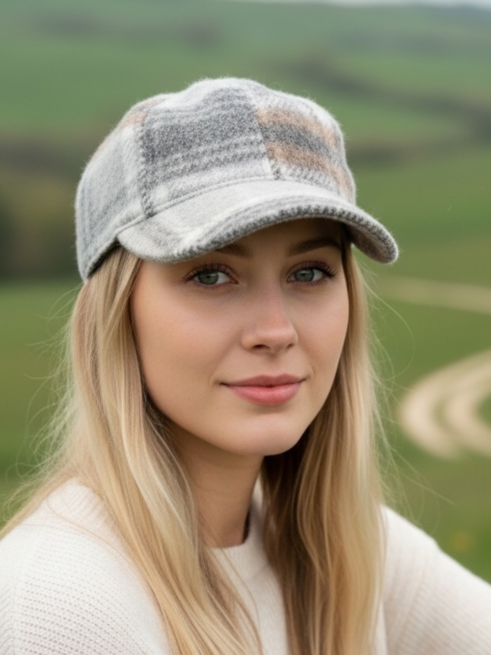 Vince Camuto Gray & orange Plaid Wool Cap